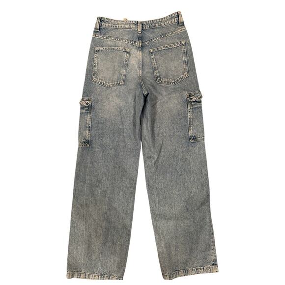 H&M Divided Women’s Cargo Jeans Size 4 Blue Wide Leg Utility Denim 100% Cotton - Picture 3 of 5
